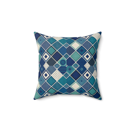 Blue Patterned Square Pillow